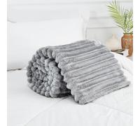 R&Z Chunky Thick Super Soft Faux Fur Mink Ribbed Cord Blanket Sofa Bed Lounge Throw Blanket (Silver Grey, Double 150x200cm)