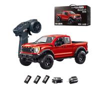 R12-01Q RC Truck, 1:12 Scale F150 Off-Road Pickup Car, 2.4G Long Range Control, 4WD High-Torque High Speed, Independent Suspension, Multi-Function Lighting, Type-C Charging (Red/3 Battery)
