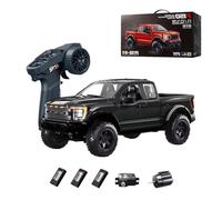R12-01Q RC Truck, 1:12 Scale F150 Off-Road Pickup Car, 2.4G Long Range Control, 4WD High-Torque High Speed, Independent Suspension, Multi-Function Lighting, Type-C Charging (Black/3 Battery)