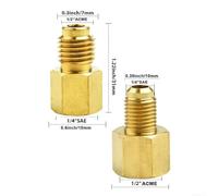 R12 to For R134a Connector Set, 2PCS Brass Adapters with Safe Access Design, 1/4 and 1/2 Inch Threads