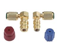 R12 to R134a High/Low Air Conditioning Fitting Port Conversion Adapter, 90 Degree Quick Coupling A/C Valve