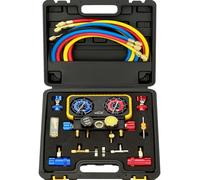 R1234YF R134A AC Gauge Set 4 Valve Manifold HVAC Gauges with Hoses Compatible with R1234YF R404a R134a System Air Conditioner Recharge Kit