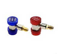 R134A AC Quick Coupler Adapter Set, 2PCS (Red High-Side + Blue Low-Side), Adjustable Manifold Gauge Connector, Snap-Lock Engagement, Knurled Grip for Automotive HVAC Servicing