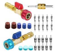 R134A Valve Core Quick Remover Installer Tool Set, AC High Low Pressure Valve Core Removal Tool with R134A Valve Core AC Service Port Cap Valve Stem Kit for Refrigerant Air Conditioner System(31PCS)