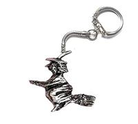 r282 Witch Double Sided 3.8x4.2cm made of fine English Pewter on a Snake ring keyring