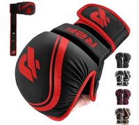 R2F MMA Gloves Grappling Training Sparring Fighting, Martial Arts Open Palm Mitts Men Women, Adjustable Wrist Support Vegan Leather, UFC Cage Fighting Combat Sports Boxing, Muay Thai