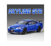 (R34 Blue) 1:32 Nissan GTR R34 GT-R R35 Fast & Furious Alloy Car Model Sound and Light Pull Back Children's Toy