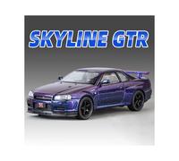 (R34 Purple) 1:32 Nissan GTR R34 GT-R R35 Fast & Furious Alloy Car Model Sound and Light Pull Back Children's Toy