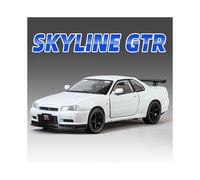 (R34 White) 1:32 Nissan GTR R34 GT-R R35 Fast & Furious Alloy Car Model Sound and Light Pull Back Children's Toy