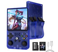 R36MAX Retro Handheld Game Console, 4.0 Inch IPS Screen, 64GB Memory, Portable Arcade Video Gaming Console Gift for Adults, Lake Blue