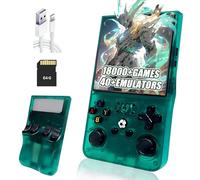 R36MAX Retro Handheld Game Console,Built-in 18000+ Games,40+ Emulator,8 Hours 4000mAh Battery,4-Inch IPS Screen Portable Mini emulator handheld,Open Source Linux System (Green-64G)
