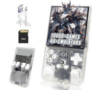 R36MAX Retro Handheld Game Console,Built-in 18000+ Games,40+ Emulator,8 Hours 4000mAh Battery,4-Inch IPS Screen Portable Mini emulator handheld,Open Source Linux System (Transparent Silver-64G)