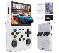 R36s Handheld Game Console, 3.5 In Screen Linux System Retro Games Console Handheld, R36s Game Console Built-in 15000+ Classic Game, 3500 mAh Portable Games Console with 64G TF Card(White)