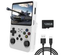 R36S Handheld Game Console, Hand Held Game Consoles with Open Source Linux System,128G TF Card,10000 Games,3.5-inch IPS Screen Handheld Emulator Console Support Several Emulators (white 128GB)