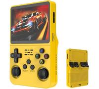 R36S Handheld Retro Game Console, 3.5 Inch IPS Screen with 64/128GB TF Card, Built-in 15000+ Games, 3500mAh, Open Source Linux System(Yellow,No memory card)