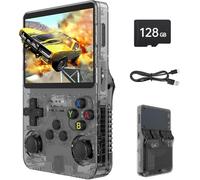 R36S Retro Handheld Game Console, 3.5 Inch IPS Screen, 128GB Storage, 40000+ Classic Games, 3500mAh Battery, Linux System, 30+ Emulators (black)