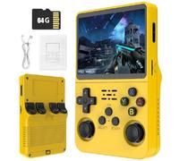 R36S Retro Handheld Games Console -With Open Source Linux System, 21,000 Classic Games, 3.5" IPS Screen, 64GB/128GB, Portable Mini Game Console-Yellow||64GB
