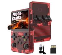 R36S Retro Handheld Video Game Console 64G,20000+ Games,21 Emulator,3.5” IPS Screen Retro Handheld Game Console,Open Source Linux System,Portable Mini Emulator for Kid and Adults (Transparent Red)