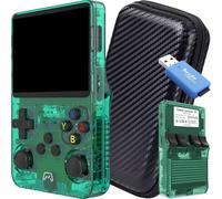 R36S Retro Portable Console with 25000 Games +25 Emulators 128GB - Mini Portable Console, Consoles: PS1, PSP, N64, NDS... HD IPS 3.5" 640*480-4 Core 1.6 GHz and RAM 1GB (Transparent Green, 128GB)