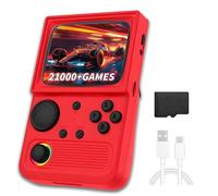 R36T Handheld Games Console 128G,Portable Retro Gaming Preload with 21000+ Games with 27 Emulators,Vintage Game Console 3.5 Inch IPS Screen 640*480 Display, Red