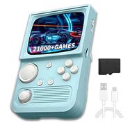 R36T Handheld Games Console 128G,Portable Retro Gaming Preload with 21000+ Games with 27 Emulators,Vintage Game Console 3.5 Inch IPS Screen 640*480 Display, Light Blue