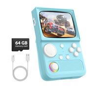 R36T Retro Gaming Console, 3.5'' IPS Screen CRT-Inspired, Handheld Game Console with 18000+ Classic Games, 3500mAh Battery, Supports Multiple Mainstream Emulators, WiFi Network Battling, 64GB (Blue)