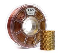 R3D Tri Color Silk PLA 3D Printer Filament Filament, Co-Extrusion, 1.75mm 1KG, 30-370 mm/s High-Speed Printing, 1.75mm, Dimensional Accuracy +/- 0.02 (Silk Gold-Silver-Copper)