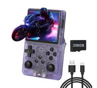 R40S Pro Handheld Game Console, Over 30,000 Pre-Installed Games, More Than 20 Retro Emulator Systems, 3.5 inch IPS Full-View HD Screen,256GB (Transparent Purple)