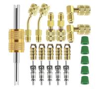 R410A Adapter Kit for Mini Split AC 1/4 for sae to 5/16 for sae Brass Conversion Set with Valve Core Remover and Angled Straight Fittings for HVAC Refrigeration for service