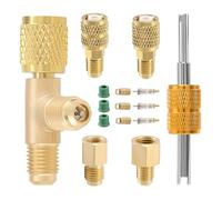 R410A R134A Mini Split Adapters Brass Converter HVAC Mini Split System Line Adapter Connectors Tool Sets with 5/16" SAE Female to 1/4" SAE Male Flare, 1/2 Male to Female with Valve Core Remover