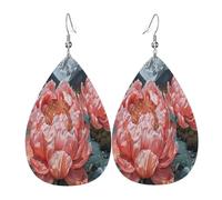 r5bgsq8q Women's Teardrop Leather Earrings - Lightweight PVC Dangle Earrings, 925 Silver Hooks, Double-Sided Prints | Hypoallergenic Gift