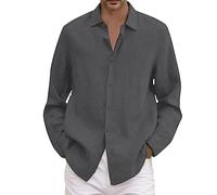 R6 Men's Long Sleeve Turndown Collar Sweatshirt Cotton Linen Summer Casual Plus Size Shirt T Shirt Flowers, dark grey, 3XL