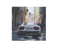 R8 V10 Supercar Poster with European Cityscape And Baroque Architecture Poster Decorative Painting Canvas Wall Posters And Art Picture Print Modern Family Bedroom Decor Posters 24x24inch(60x60cm)