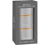 RA-Home store® Grey Stackable Tea Coffee Sugar Storage Jars 3Pk Round Food Canisters Ceramic Great Storing Beans Matte Finish And Wooden Airtight Lids Storage Jars