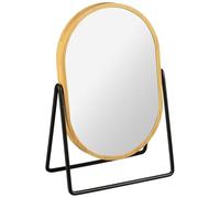 RA-HOMESTORE® Bamboo Mirror With Black Stand Vanity Cosmetics Make Up Mirror With Stand Natural Wood Tabletop Ideal for storing all kinds of bathroom essentials