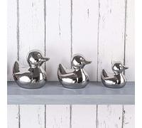 RA-HOMESTORE® Ceramic Set of 3 Silver Ducks Ornaments Fantastic Decorative Item Three ornaments