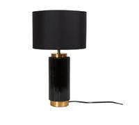 RA-HOMESTORE® Clara Ribbed Black Table Lamp Elegant & Contemporary Table lamp Ceramic Base Capped with Gold Large Circular Shade can cast a Glow About Your Space in The Evenings