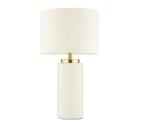 RA-HOMESTORE® Clara Ribbed White Table Lamp Elegant & Contemporary Table lamp Ceramic Base Capped with Gold Large Circular Shade can cast a Glow About Your Space in The Evenings.
