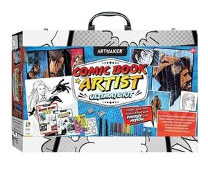 RA-HOMESTORE® New Artmaker Comic Book Artist Ultimate Kit Including 8 Double Ended Markers, Black Fine Liner, Thick Black Marker, 2 x Graphite Pencils, Sticker Sheets & 48 Page Sketchbook.