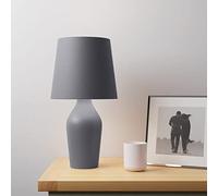 RA-HOMESTORE® New Ava Matt Stoneware Ceramic Bedside Table Lamp, Desk Lamp, Home Office Lamp with A Fabric Shade (Graphite)