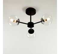 RA-HOMESTORE® New Ball Light with 3 x Glass Bulb Fixtures, Polished Black Finish, Complements Most Modern Home Interiors Seamlessly, Perfect for Illuminating Your Kitchen Or Living Room Areas.