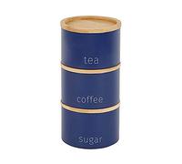 RA-HOMESTORE® New Boasting A Contemporary Design Navy Tea, Coffee and Sugar Metal Stacking Canisters With Wooden Lids