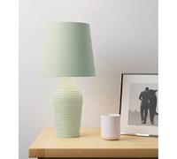 RA-HOMESTORE® New Ceramic Luna Stoneware Table Lamp with Faux Linen Fabric Shade (37.5cm x W 18cm) (Sage Green)