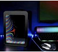 RA-HOMESTORE® New Edition 4L Led Infinity Gaming Fridge 7 Adjustable Colours, Inifinity lights Mirrored Door, Removable Shelf Door Catch Includes Carry hHandle, Perfect for Snacks and Drinks.