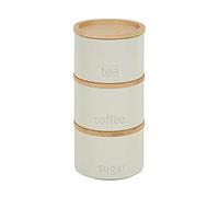 RA-HOMESTORE® New Elegant, in CREAM With Wooden Lids 3 Pack Stackable Tea Coffee Sugar Kitchen Canisters