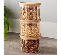 RA-HOMESTORE® New Fabulous Glass Stackable Storage Jars 3pc, Perfect For any Kitchen - Wood