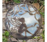 RA-HOMESTORE® New Garden Mirror Wall With A Pondering Fairy in A Brushed Metal Effect surrounded by Foliage, it Gives Greater Light to Your Outdoor Space, Transporting You To Magical Realm.