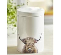 RA-HOMESTORE New Highland Cow Storage Jar, Crafted from Stoneware, Keeps Things Tidy, Tight Fitting Lid Helps Keep Contents Fresh, Perfect Addition To Your Kitchen Or Shelf.