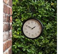 RA-HOMESTORE® New Outdoor Dual Sided Station Clock Garden Station Clock Wall Mount Rooster Outdoor Thermometer Double Sided (Black)