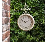RA-HOMESTORE® New Outdoor Dual Sided Station Clock Garden Station Clock Wall Mount Rooster Outdoor Thermometer Double Sided (Cream)